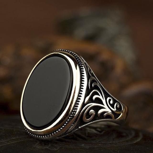 New Punk Turkey Vintage Rings Geometric Oval Black Suitable For Anniversary Party Wedding Men 'S Rings High -End Luxury Jewelry
