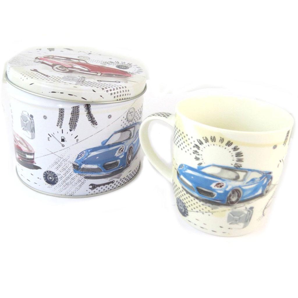 Les Trésors De Lily [P0255] - Разноцветная бежевая фарфоровая кружка «Винтажные автомобили» (+металлическая коробка)
