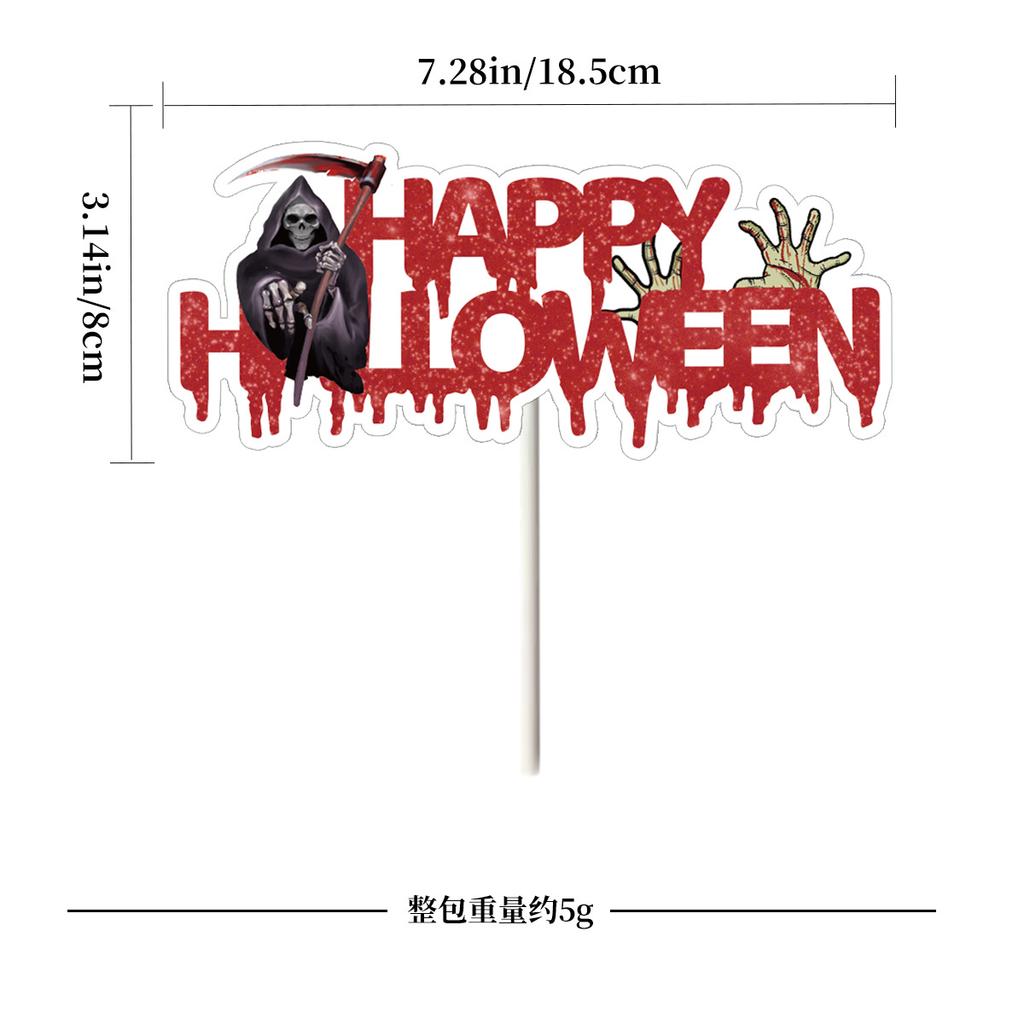 Halloween Paper Blood Knife String Latte Happy Halloween Grim Reaper Tombstone Cake Plug-In Set