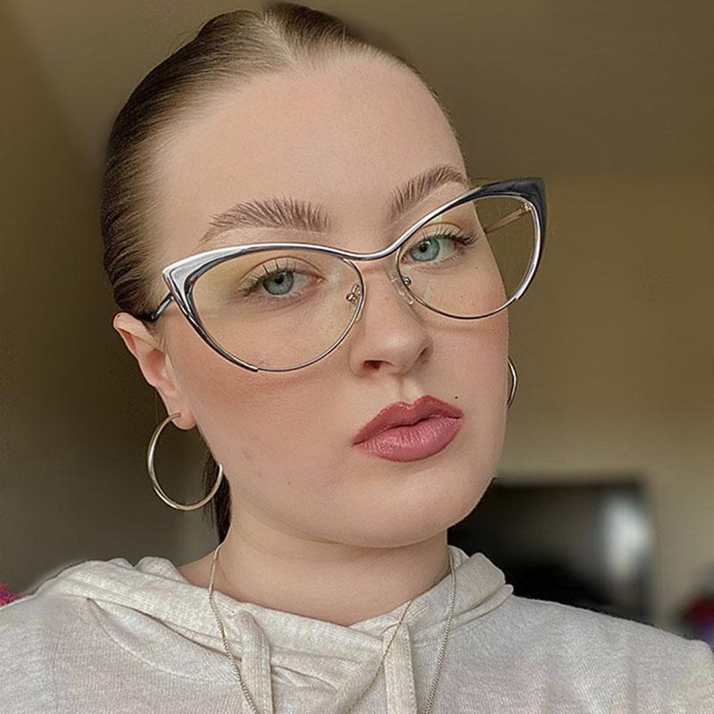 SHAUNA Anti-Blue Light Модные женские очки кошачий глаз с оптической оправой Весенние шарнирные металлические градиентные солнцезащитные очки UV400