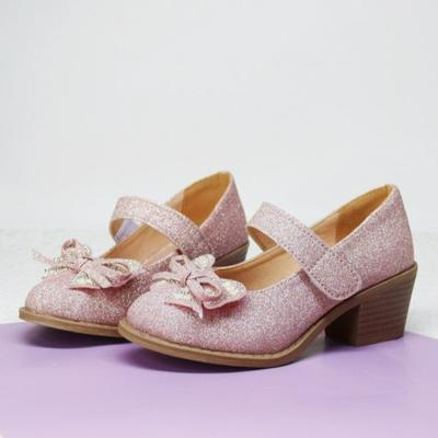 Детские туфли на высоком каблуке, универсальные, для девочек, принцесс, кожаные туфли для свадебной вечеринки, детские туфли со стразами и бантом