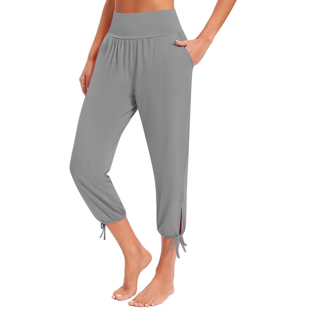 Женские модные однотонные повседневные свободные легкие брюки для йоги 9/10 с карманами
