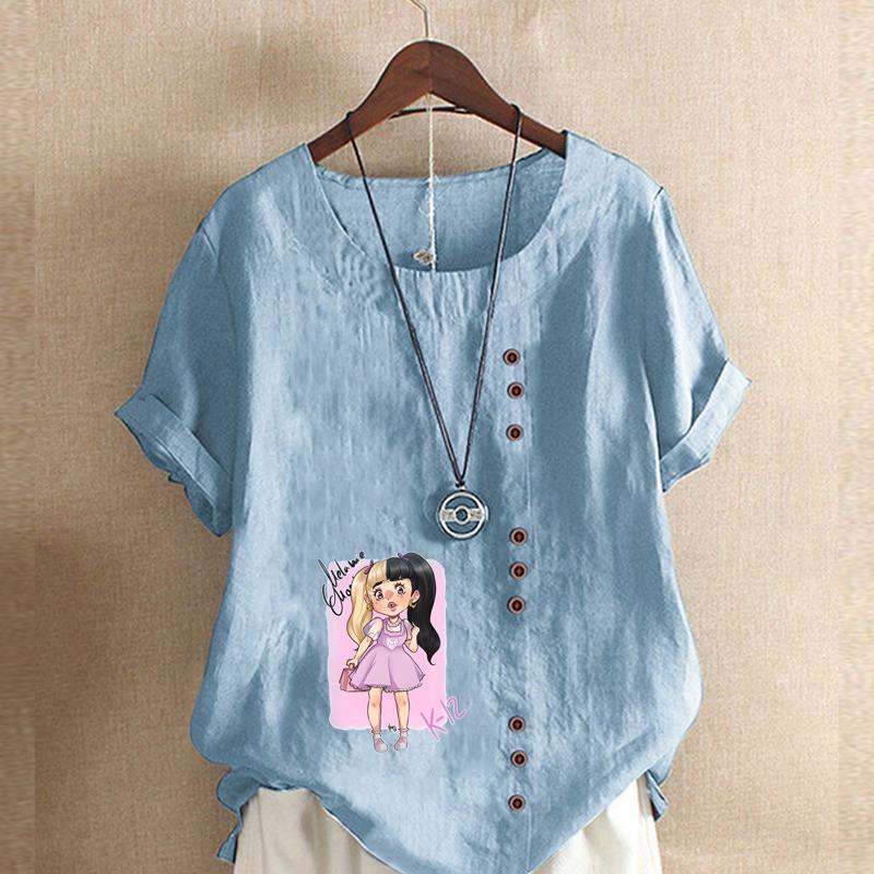 Женская модная футболка с коротким рукавом для девочек, свободная хлопковая рубашка, повседневная свободная летняя блузка, топы больших размеров