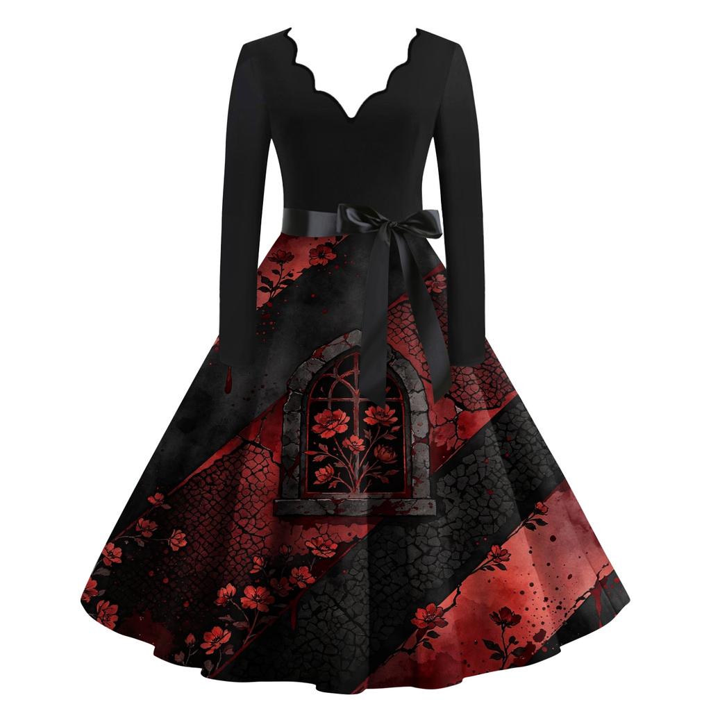Women's Halloween Printed Long Maxi Dress for Costume Party