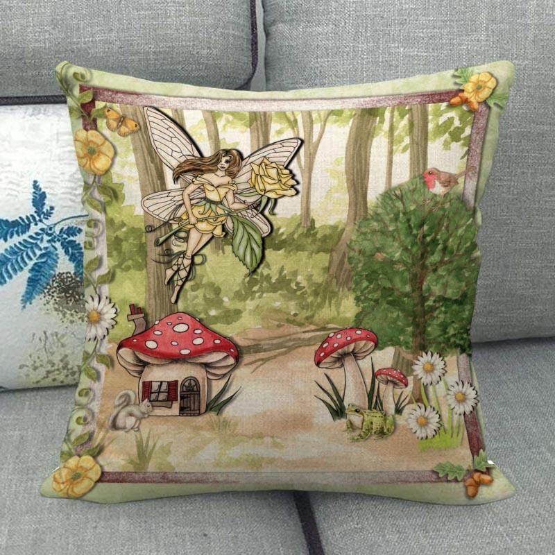 45X45см Наволочка с грибным артом Квадратная на молнии Хлопково-льняные наволочки Спальня Дом Офис Декоративная наволочка WJY12.25