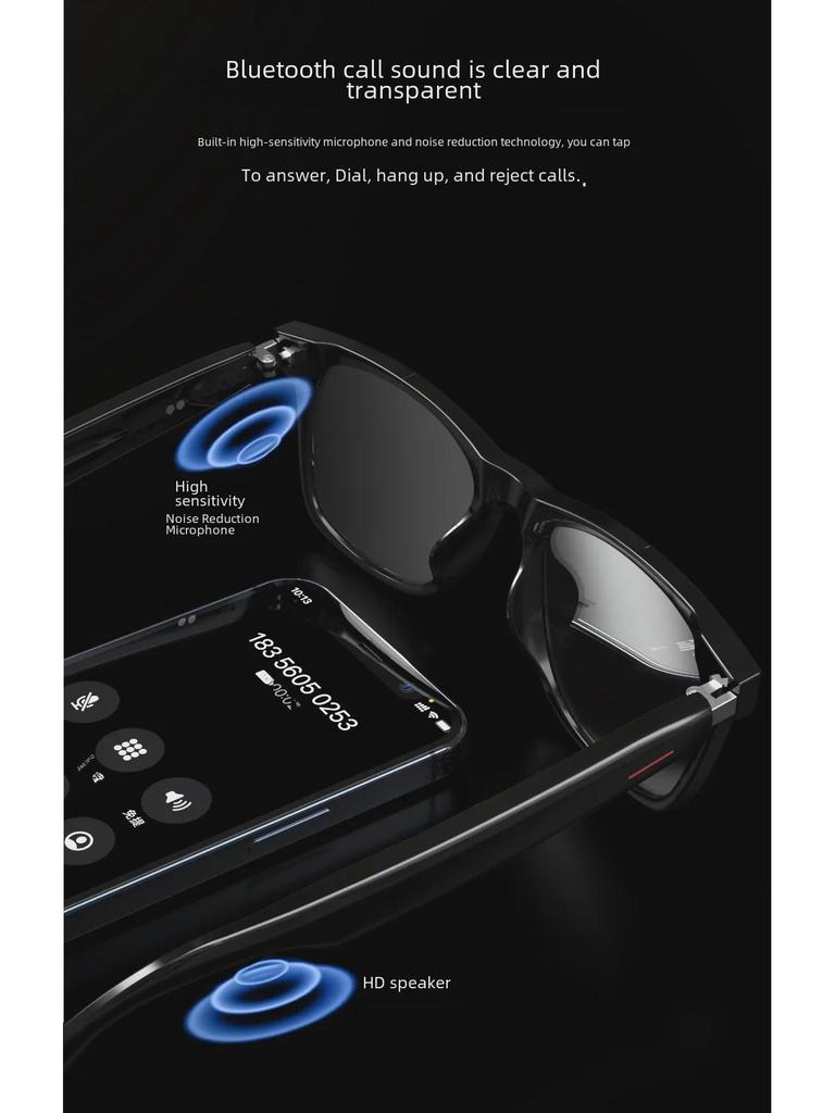 E13 Bluetooth Smart Glasses: Anti-Blue Light, Polarized, Semi-Open Sunglasses with Interchangeable Lenses for Calls & Music
