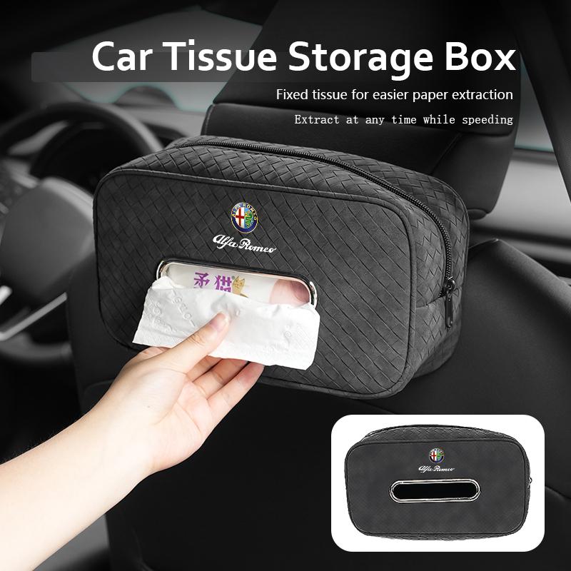 AAACO1 Car Tissue Box Seat Back Hanging Bag Auto Paper Towel Storage Bag For Alfa Romeo Giulietta GT 159 147 156 Mito Brera Giulia