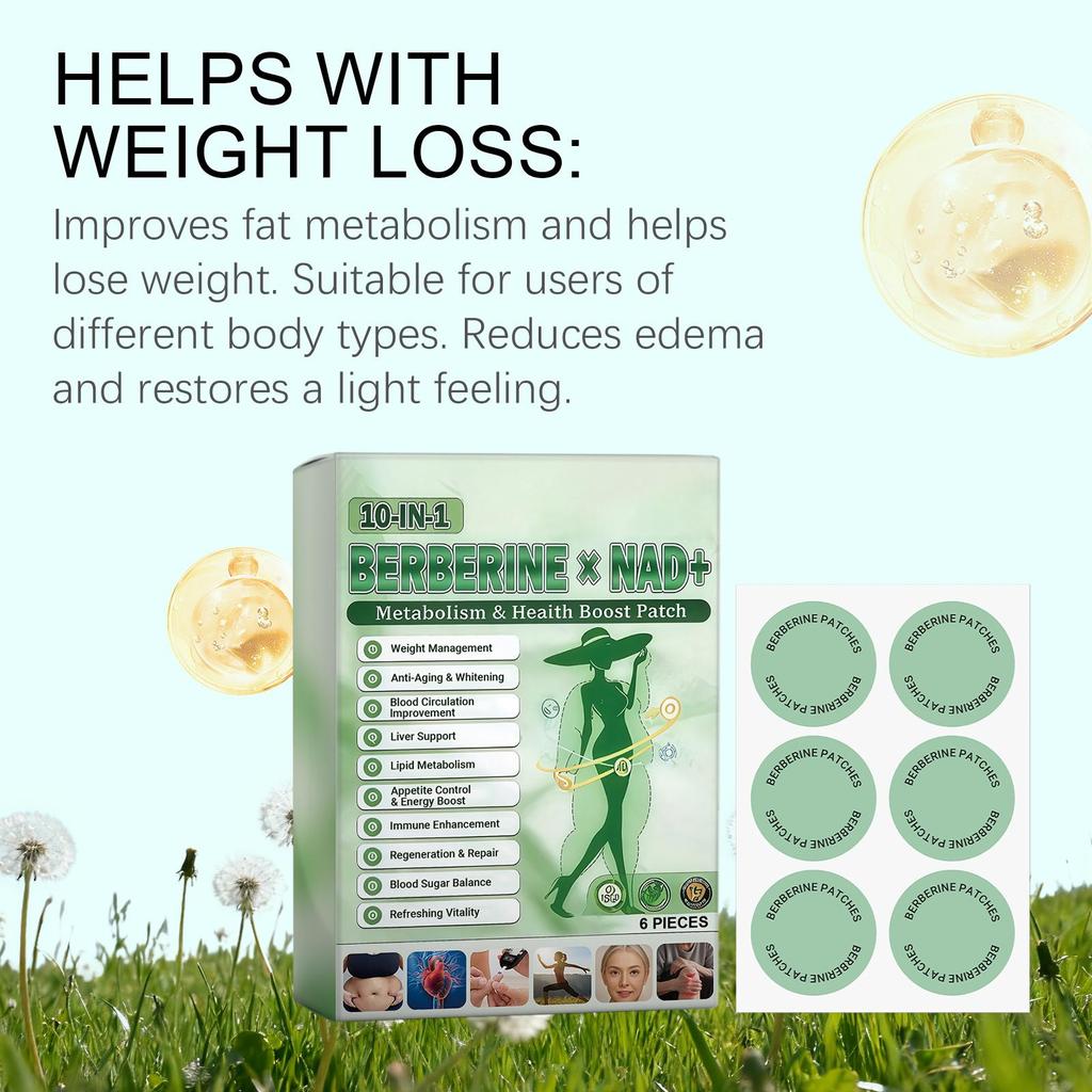 Берберин NAD+ 10-в-1 Пластыри для Детокса - Пластыри для Ускорения Метаболизма и Контроля Веса, 6 шт.