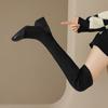 Krazing Pot Flock Autumn Winter Shoes Elastic Boots Square Toe Keep Warm Stretch Over-the-knee Boots
