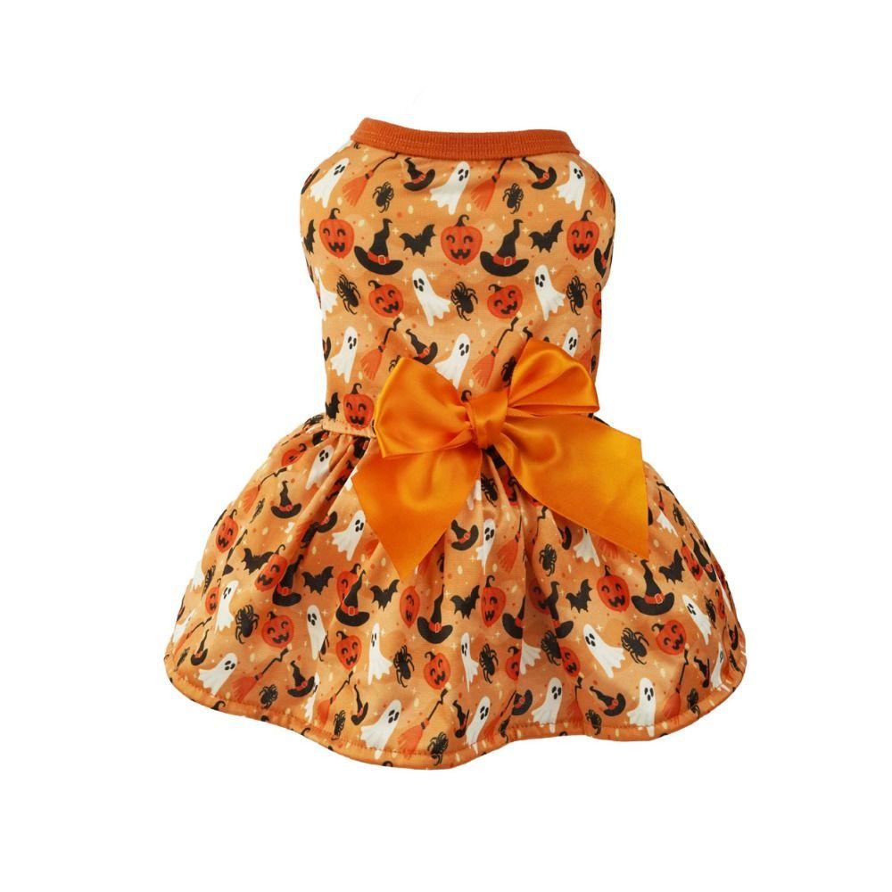 Декоративная одежда для собак на Хэллоуин из полиэстера, мягкое дышащее платье для собак в виде тыквы, платье для собак в виде летучей мыши с рисунком в виде черепа/тыквы, праздничная вечеринка