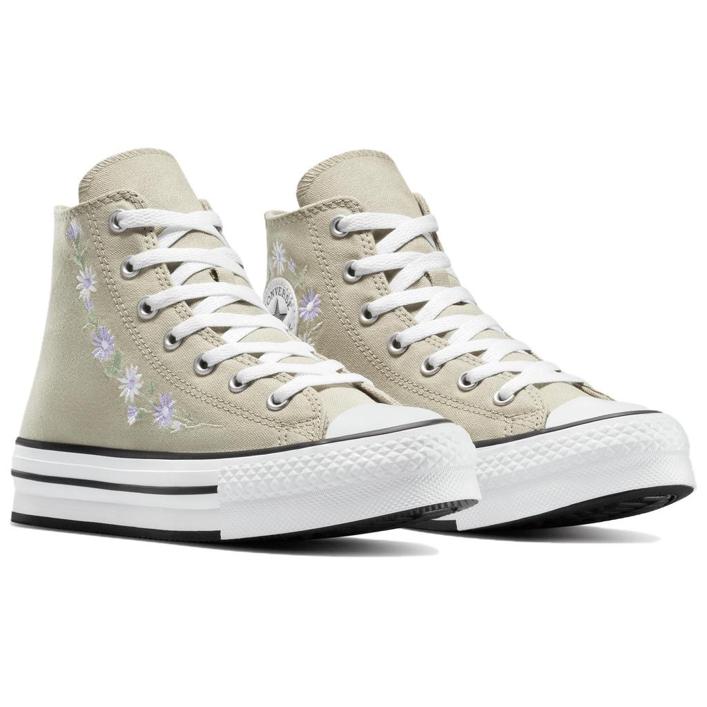 Converse Chuck Taylor All Star Lift Вышитые Цветочные Удобные Универсальные Прочные Высокие парусиновые кеды Женские Кроссовки Серо-зеленые A11825C