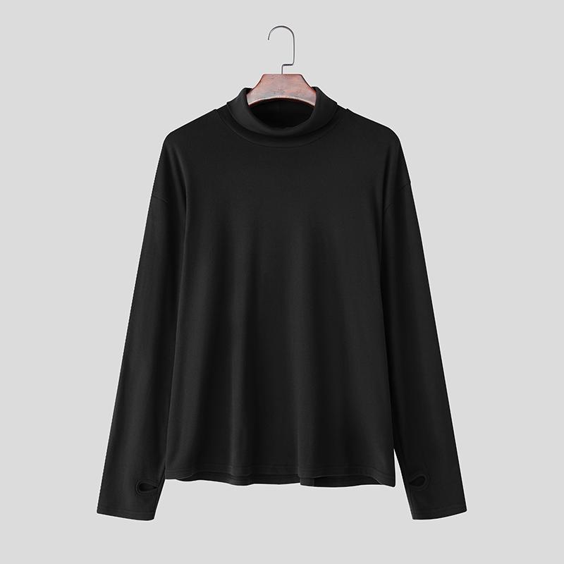 INCERUN Spring Autumn Men Solid Color High Collar Long Sleeve Fitted Tops Undershirts