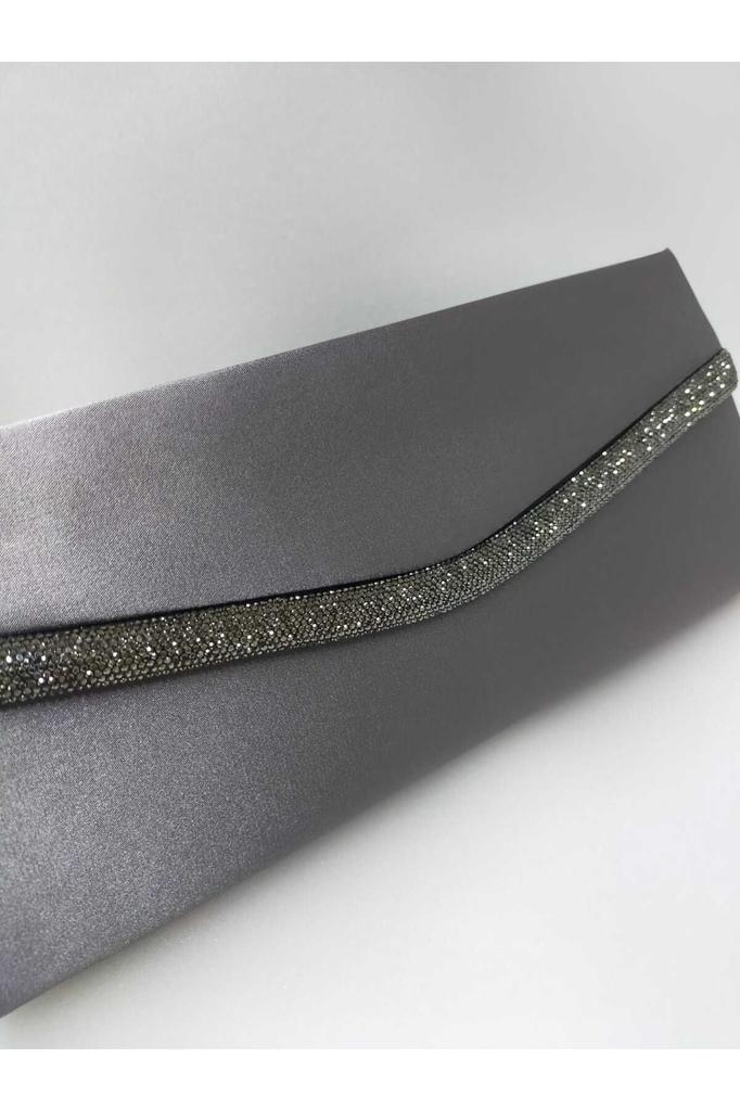 Women's Stylish and Useful Evening Dress Bag Gray Shiny Satin Platinum Stone Evening Bag