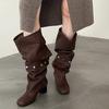 High boots, women's thick heels, two 2026 thin trousers, long boots, new models are piled up but knee boots, autumn retro no