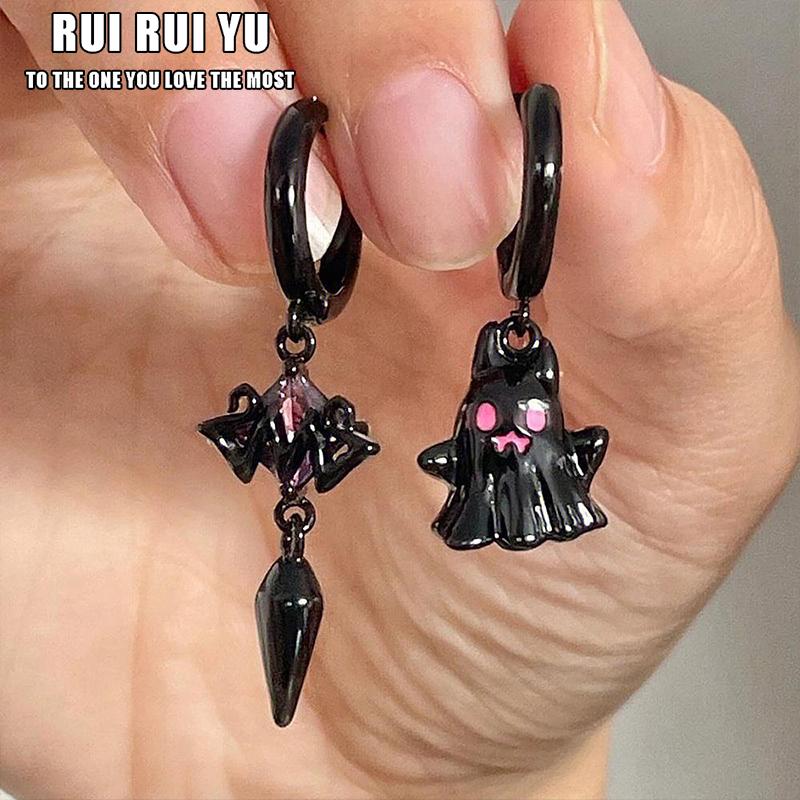 RUI RUI YU Y2k 2000-е Эстетический Призрачный Стиль Пирсинг Висячие Серьги для Женщин Готический Сладкий Панк Черное Золото Цвет Модные Ювелирные Изделия