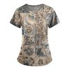 Plus Size Printed Scrub Working Uniform Tops For Women's V-Neck Print Short Sleeve Fun T-Shirts Workwear Tee With Pockets