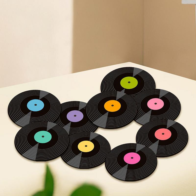 10 ШТ. Ретро Виниловая Пластинка Подставка Под Чашку Нескользящая Подставка Под Кофе Термостойкая Музыкальная Подставка Под Напитки Коврик для Кружки Настольная Подставка Декор