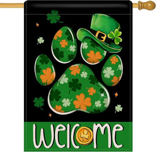 Welcome St Patricks Day Dog Cat Paw Prints Large Decorative House ag, Lucky Sh 313045987961 AAV