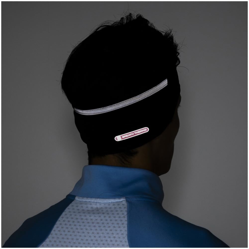 Mizuno Breath Thermo Running Reflective Black Headband, Moisture-Wicking, Heat-Generating, Cold-Weather Protection, Deodorizing, Print, J2JYB502,