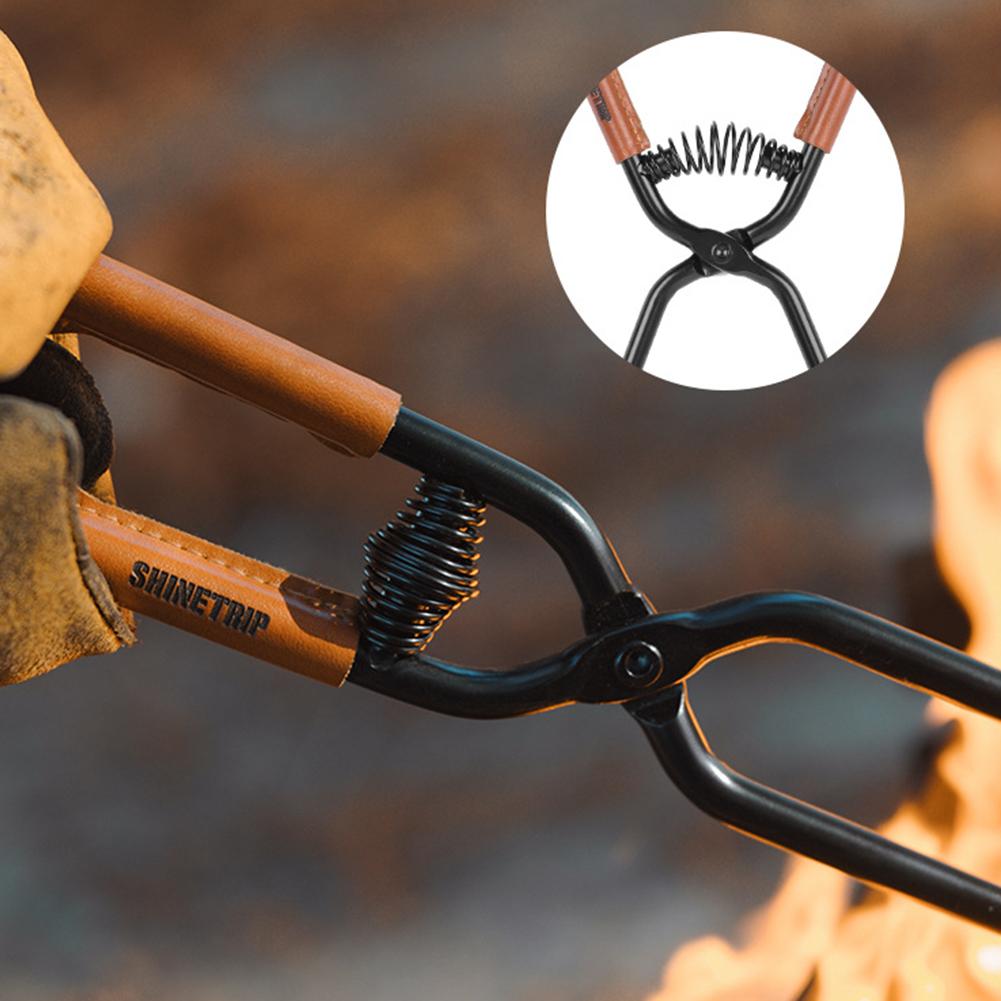 Барбекю Угольные щипцы Щипцы для углей с кожаным чехлом Углеродистая сталь Щипцы для углей Костер Дрова Щипцы Инструмент для барбекю для кемпинга на открытом воздухе