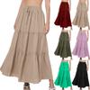 Women's Plus Boho Elastic Drawstring Waist Tiered Ruffle A-Line Maxi Skirt
