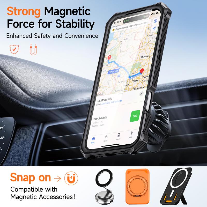 Case For iPhone 17 Air 16e 16 15 14 13 12 17 Pro Max Plus Coque For Magsafe Wireless Charging Magnetic Metal Stand Armor Cover