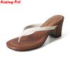 Модные Krazing Pot Натуральная коровья кожа Высокие каблуки Шлепанцы Роскошные слайды Слипоны Слингбэки Мюли Бренд Летние Повседневные Женские Уличные Тапочки