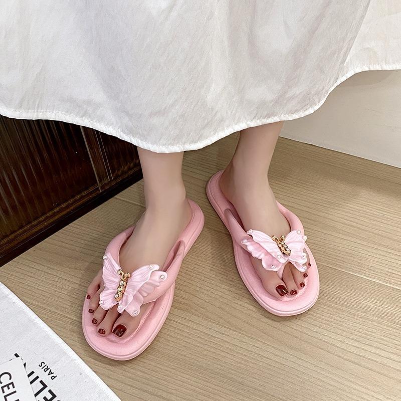 Fashion Women's Slippers 2025 Summer New Fashion Bow-knot Non Slip Soft Sole Flip Flops Lightweight Comfortable Slip on Flat Sandals