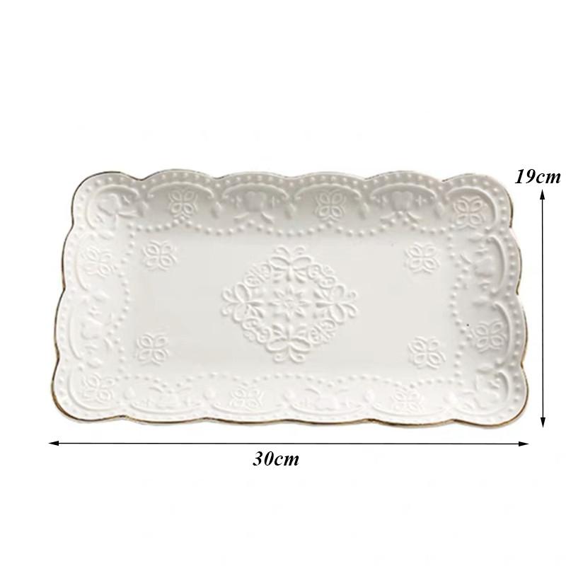 Hi Ceramic Embossed Dinner Steak Plate Breakfast Dish Afternoon Tea Fruit Dessert Tray Wedding Gift Tableware