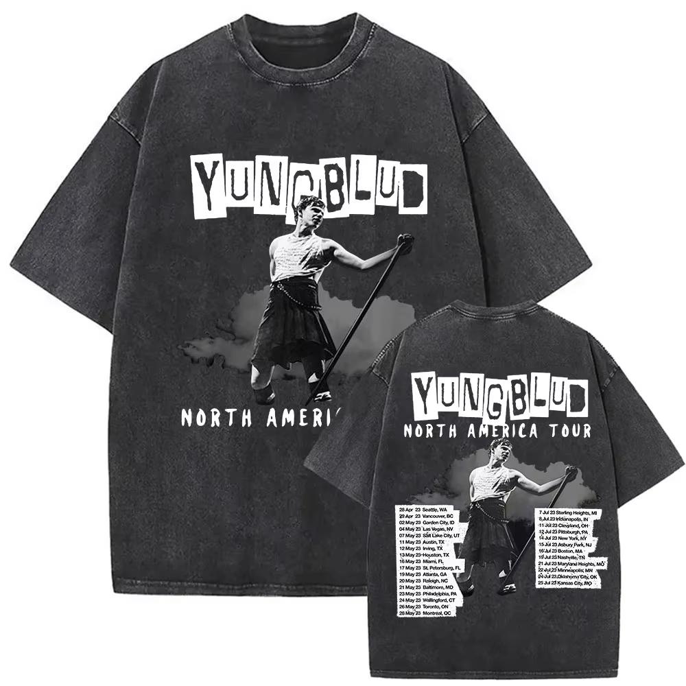 Винтажные стираные футболки Yungblud IDOLS The World Tour Мужские Женские Хип-хоп Высокое качество Готические Оверсайз Футболки Уличная одежда