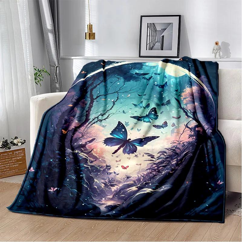 Fantasy Butterfly Flower Cartoon Blanket,Soft Throw Blanket for Home Living Room Bedroom Bed Sofa Couch Picnic Travel Office