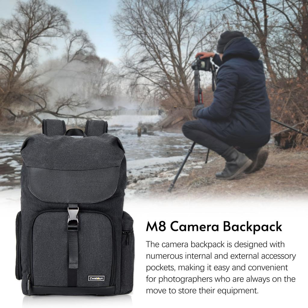 Cwatcun M8 Photography Camera Bag Camera Backpack Waterproof Compatible with Canon Nikon Sony Digital SLR Camera Body