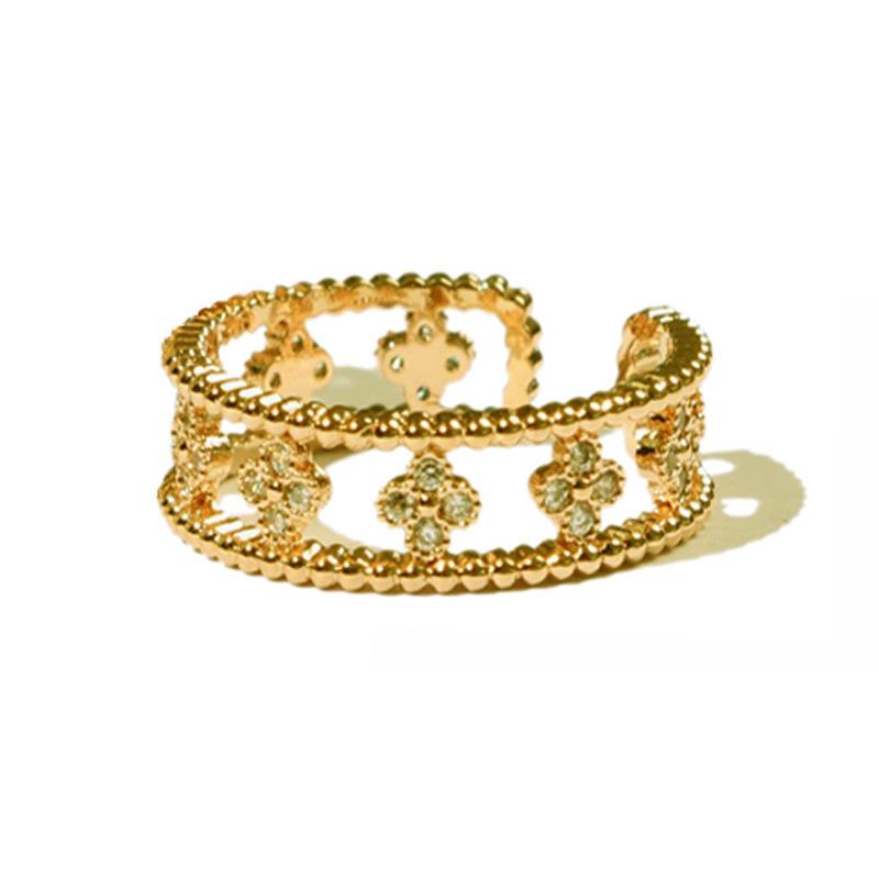 Кольцо с четырехлистным клевером женское, холодный ветер, ретро, простое, моцарелла, бриллиант, циркон, цыганская звезда, открытое кольцо на указательный палец