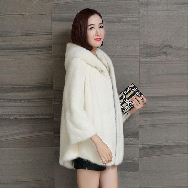 Winter All-match Warmth and Cotton Thick Imitation Mink Fur Coat Mink Fur Coat Women's Mid-length Hooded Waist Big Swing Fur Trench Coat