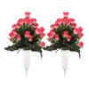 2 Pcs Artificial Cemetery Flowers Outdoor Gravestone Faux Rose Flower with Vase Graveyard Memorial Bouquet for Cemetery Headstones Decoration