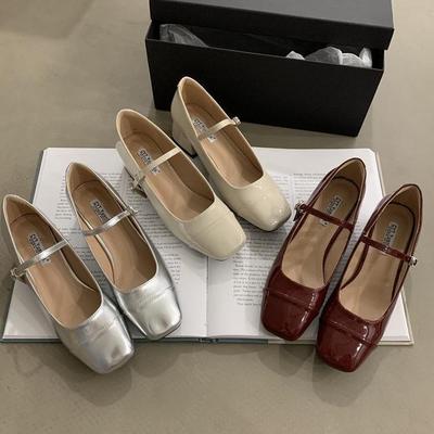 Красные туфли на толстом каблуке, женские туфли, новинка лета 2025 года, серебристые туфли Мэри Джейн с юбкой, вечерние туфли