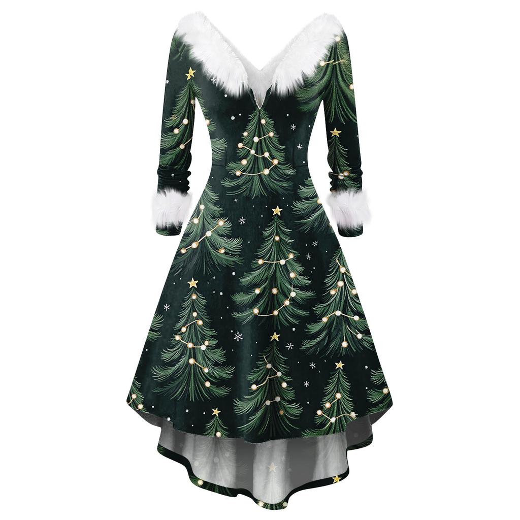 Женское модное повседневное приталенное платье с рождественским принтом для вечеринки с длинными рукавами