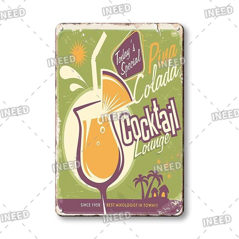 Retro Vintage Cocktail Recipe Tin Signs Metal Vintage Plaque Beer Metal Plate Decorative Plaque For Bar Pub Man Cave Wall Decor