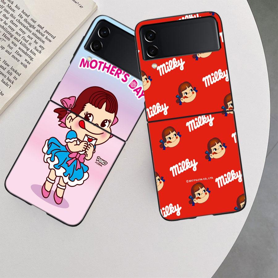 F-Fujiya M-Milky P-Peko C-chan Мультяшный Чехол для Телефона для Samsung Z Flip 7 6 5G Galaxy Z Flip 5 4 3 Черный Жесткий Чехол Роскошный ПК