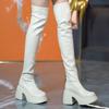 Fashion Womens Thick-heeled Over-the-knee Boots High Heeled High Quality Fad White Long Boots Women Heightened Elastic Boots Boats Mujer
