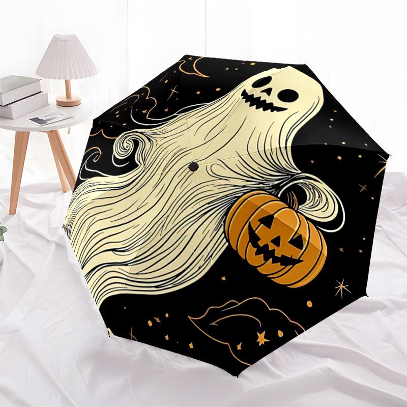 1pc Ghost Pumpkin Automatic Open/Close Umbrella Compact Folding Umbrella, All-Season Portable Umbrella for Women/Men050