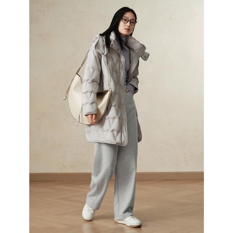 JIUZI Yadan Style Hooded Mid-Length White Goose Down Jacket