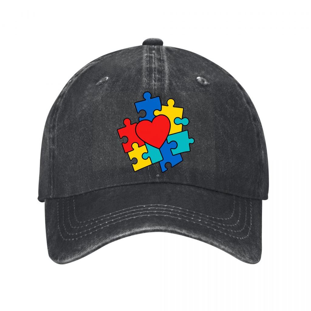 Color Puzzle Heart Awareness Emblem New Vintage Washed Cotton Baseball Cap Sun Hats