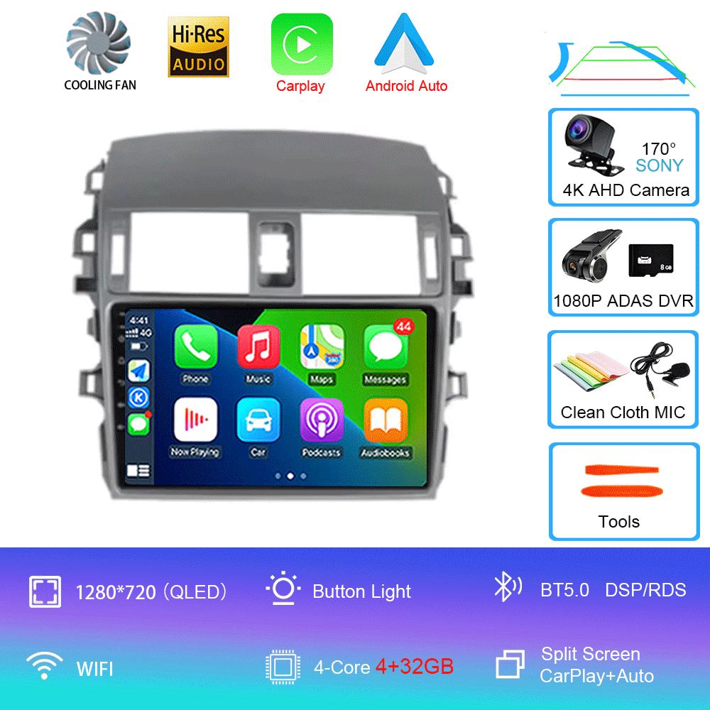 Android 14 автомобильное радио Carplay для Toyota Corolla 10 E140 E150 2006 - 2013 навигация GPS стерео блок Android Auto без 2din 5G Wifi