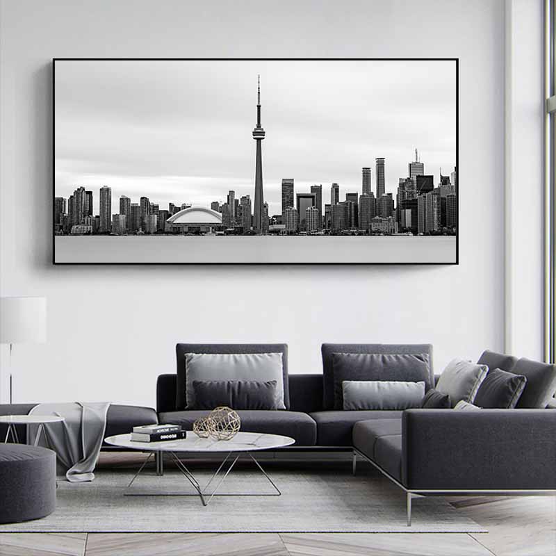 Горизонт Торонто, пейзаж, настенные художественные постеры и принты, черно-белые, вид на город Торонто, холст, живопись, художественные фотографии, домашний декор