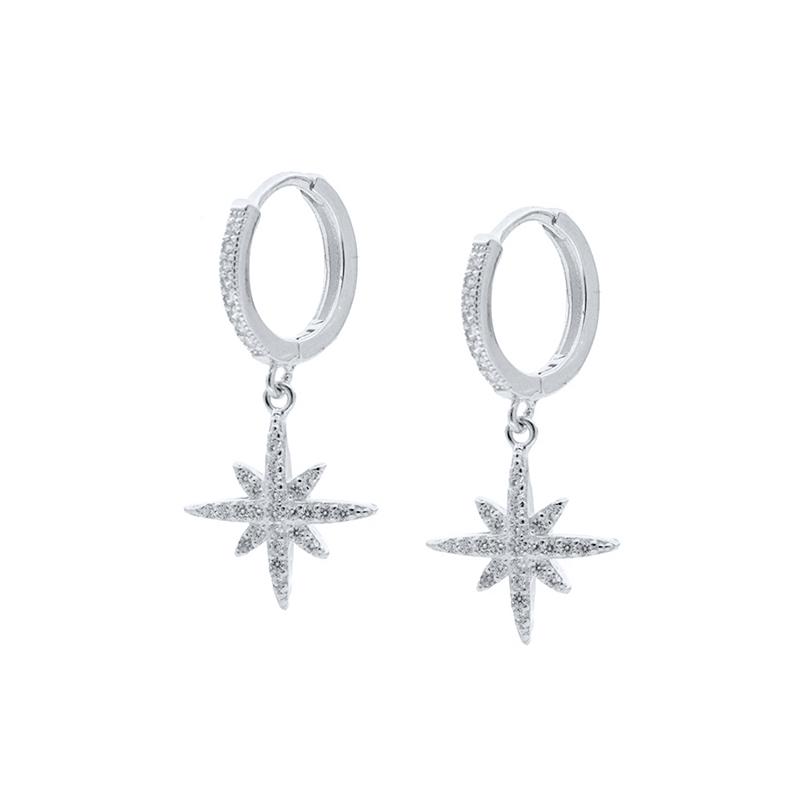 Серьги-кольца из стерлингового серебра 925 пробы с бриллиантовой восьмиугольной звездой для женщин, серьги для пирсинга, серьги с пряжкой для ушей, ювелирные изделия с подвесками