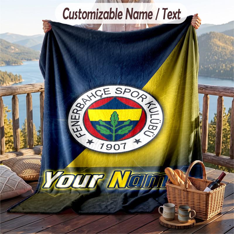 Flannel Blanket Fenerbahçe FC Print Custom Name Text Soft Throw for Sofa Bed