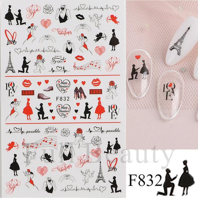 Nail Art Stickers, Romantic Valentine'S Day Love Cartoon Panda Love Adhesive Nail Stickers