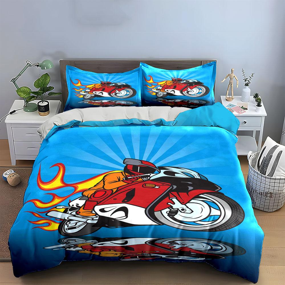 Motorcycle with flame accents. Bedding sets Duvet cover sets Duvet covers Pillowcases(1*Duvet Cover 2*Pillowcases without duvet insert)