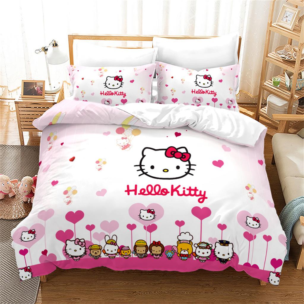 Sanrio Hello Kitty Постельное белье Пододеяльник Аниме Полный Розовый Мультяшный Коврик для одеяла Дружелюбный к коже Дышащий Милый Печатный Одеяло Постельное белье